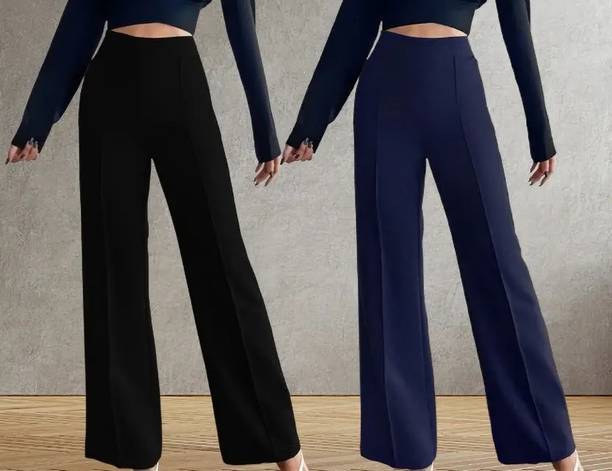 CORSICA Women Regular Fit Black, Blue Polyester Trousers