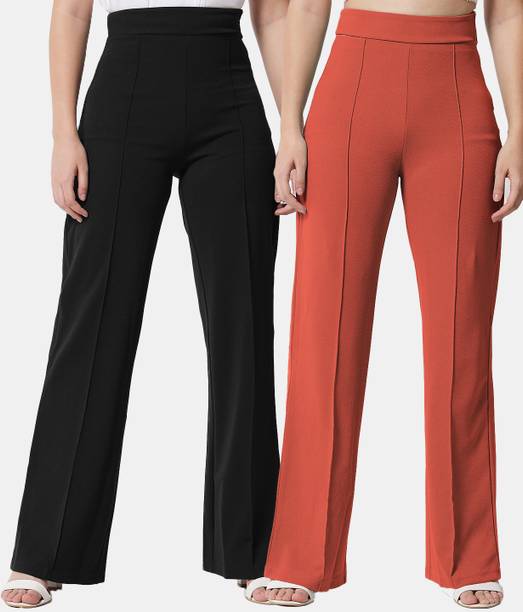 Pack of 2 Women Regular Fit Multicolor Viscose Rayon Trousers