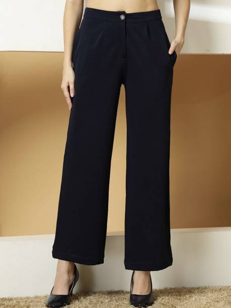 Women Regular Fit Black Lycra Blend Trousers