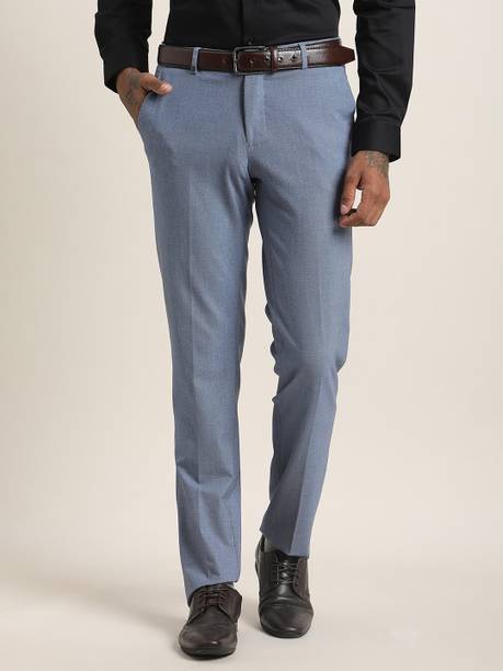 Men Slim Fit Light Blue Polycotton Trousers