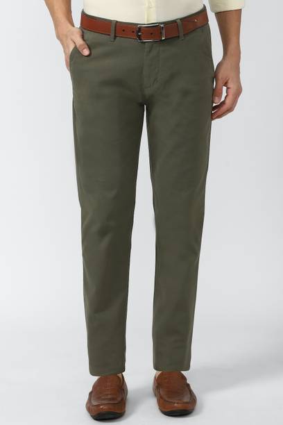 PETER ENGLAND Men Slim Fit Green Cotton Blend Trousers