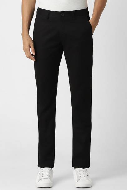 PETER ENGLAND Men Slim Fit Black Cotton Blend Trousers