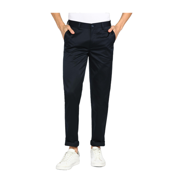 Men Slim Fit Dark Blue Polycotton Trousers