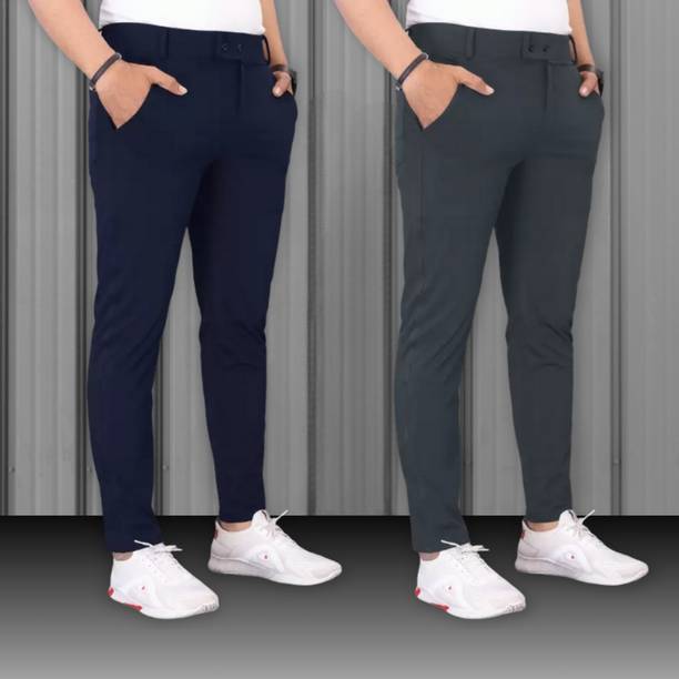 GIBBONTE Slim Fit Men Blue, Grey Trousers