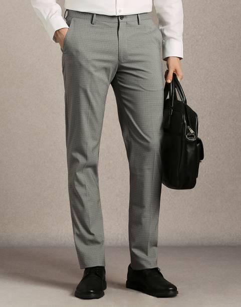 Formal Flat Front Men Slim Fit Grey Viscose Rayon Trousers