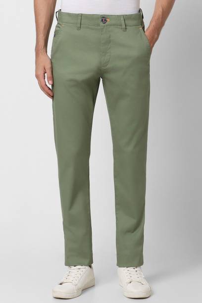 PETER ENGLAND Men Slim Fit Green Cotton Blend Trousers