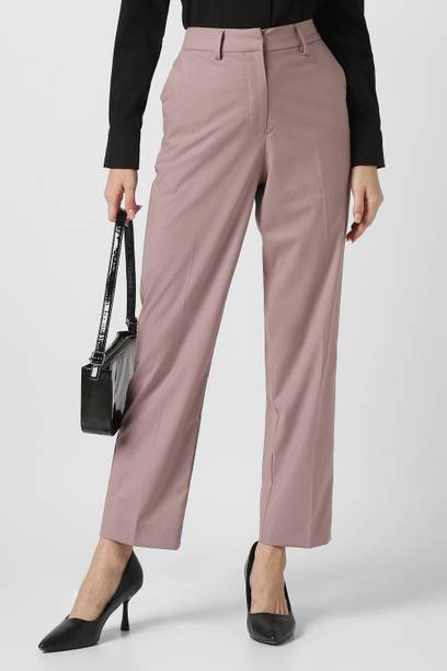 Women Regular Fit Purple Polyester Trousers