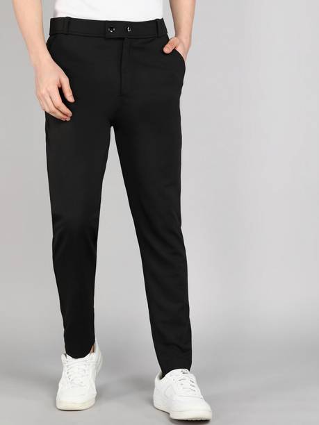 Men Regular Fit Black Cotton Blend Trousers