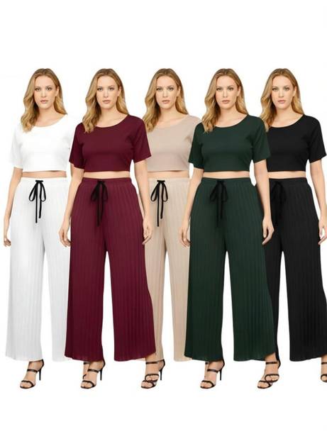 Pack of 5 Women Regular Fit Black, Maroon, Dark Green, Beige, White Lycra Blend Trousers
