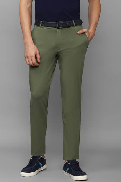 Men Tapered Green Cotton Blend Trousers