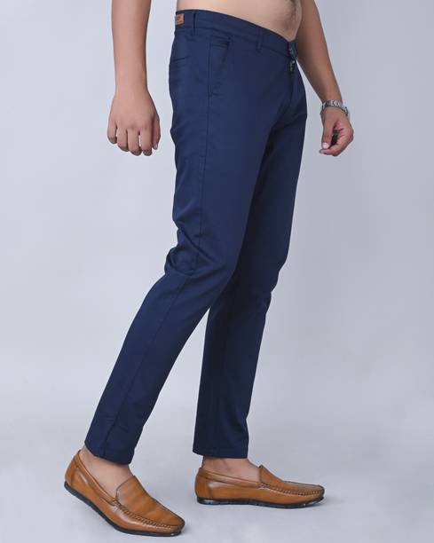 Tanip Men Regular Fit Blue Cotton Blend Trousers