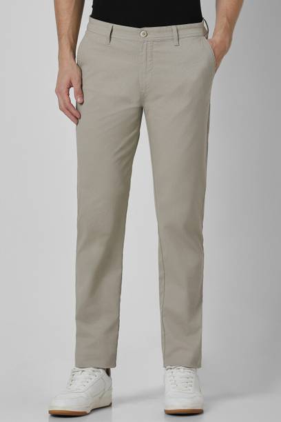 PETER ENGLAND Men Slim Fit Grey Cotton Blend Trousers