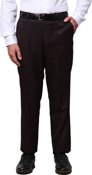 Men Regular Fit Purple Polyester Trousers