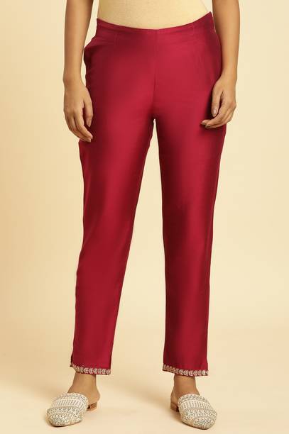 Women Slim Fit Pink Viscose Rayon Trousers