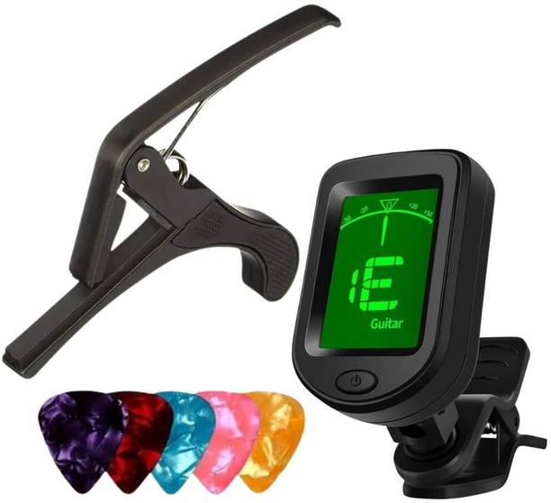 IMAGINEA Acoustic Guitar Tuner and Capo Combo Kit with 5 Picks | Digital Clip-On Tuner Automatic Digital Tuner