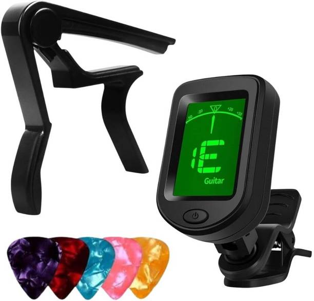 IMAGINEA Combo Kit with Digital Clip-On Tuner, Guitar Capo, 5 Picks | Tuner and Capo Set Automatic Digital Tuner