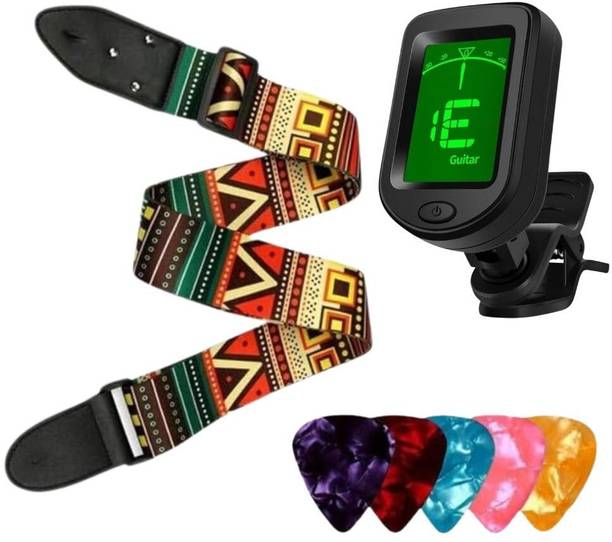 IMAGINEA Guitar Accessories Kit with Digital Clip-On Tuner, Bohemian Guitar Strap, 5 Pick Automatic Digital Tuner