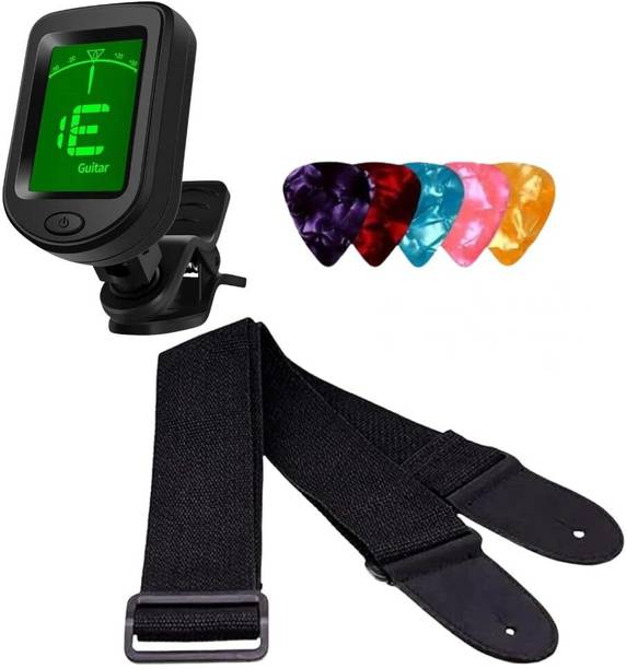 IMAGINEA Guitar Accessories with Digital Clip-On Tuner, Adjustable Black Strap, 5 Picks Automatic Digital Tuner