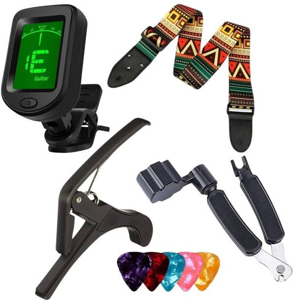 IMAGINEA Guitar Accessories with Tuner, Bohemian Strap, Metal Capo, String Winder, 5 Pick Automatic Digital Tuner