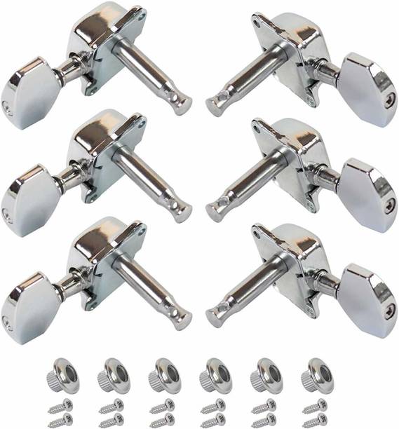 TechBlaze 6 Pieces Guitar Keys for Acoustic Guitar Chrome Tuning Pegs Keys 3 Left 3 Right Guitar Machine Heads Knobs With Strap Button Locks Guitar Keys 3R+3L 6 pcs- Chrome Manual Analog Tuner