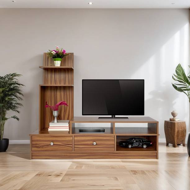 raywud MediaMax Teak Walnut Finish Engineered Wood TV Entertainment Unit