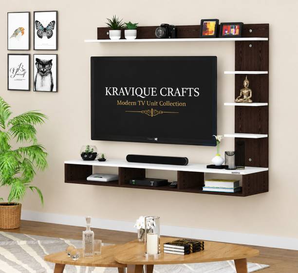 Kravique Crafts Wall Mounted TV Stand | Modern TV Unit with Display Shelves | Engineered Wood TV Entertainment Unit