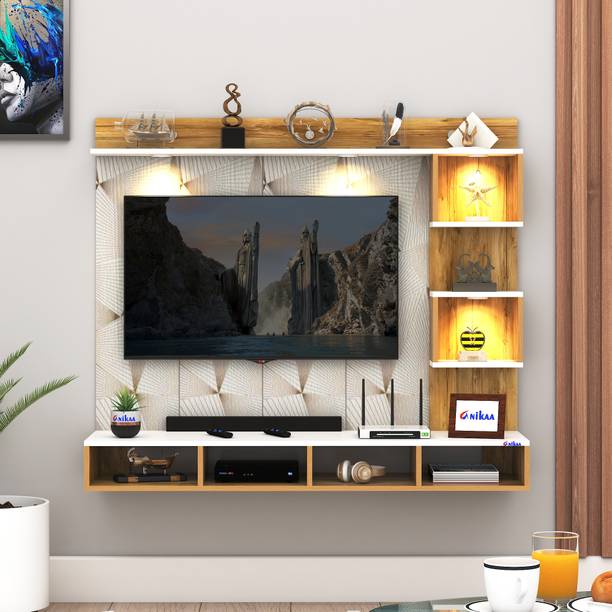 ANIKAA Kirina Engineered Wood Wall-Mount TV Unit with PVC Back Panel & LED Lights Engineered Wood TV Entertainment Unit
