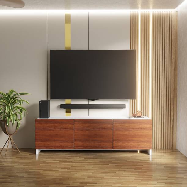 Divysa Modern 3 Door TV Cabinet for Living Room Bedroom with Closed Storage Cabinets Engineered Wood TV Entertainment Unit