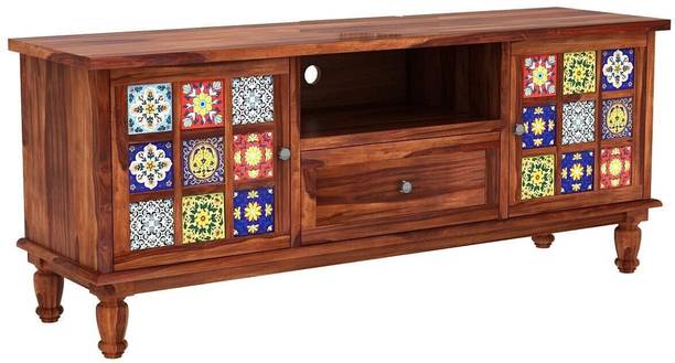 HARSHIKA ART Solid Sheesham Wood TV Unit with 1 Drawers, 3 Shelves and 2-Door 55-Inch Solid Wood TV Entertainment Unit