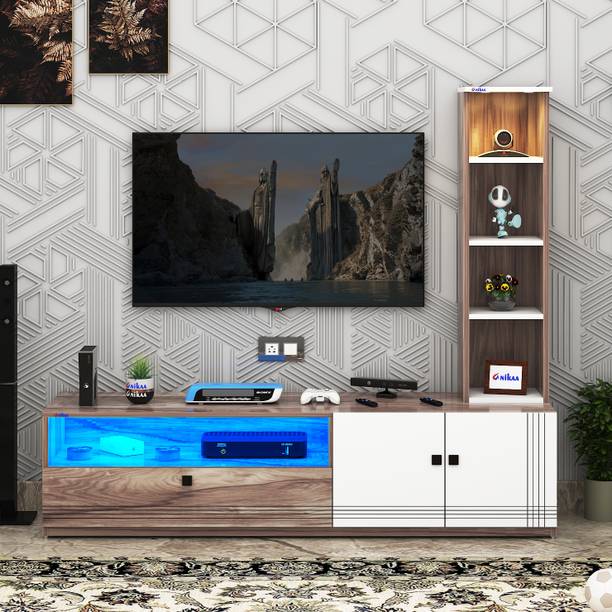 ANIKAA Sprax Floor Standing Modern TV Unit Cabinet with LED Light Ideal for Up To 55" Engineered Wood TV Entertainment Unit