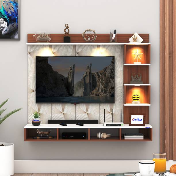 ANIKAA Kirina Wall-Mount TV Unit with PVC Back Panel & LED Lights Ideal for 55 Inch TV Engineered Wood TV Entertainment Unit