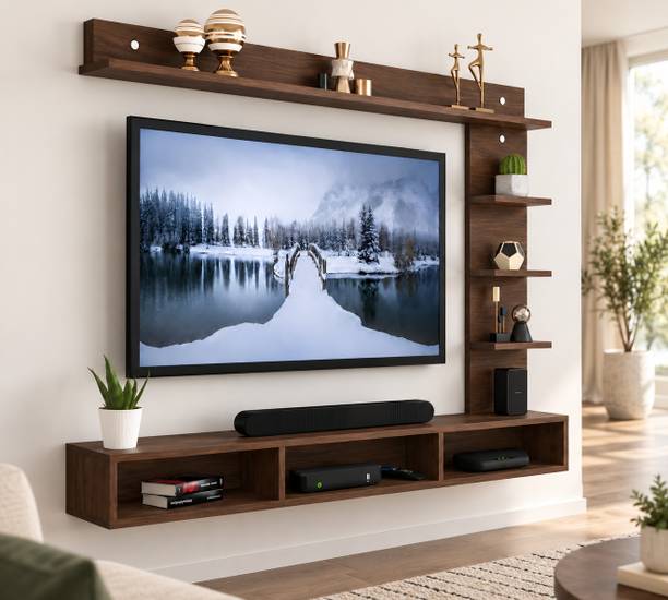 Mevyx Crafts Wood Wall Mounted TV Unit with Display Shelves and Open Storage Compartments, Engineered Wood TV Entertainment Unit