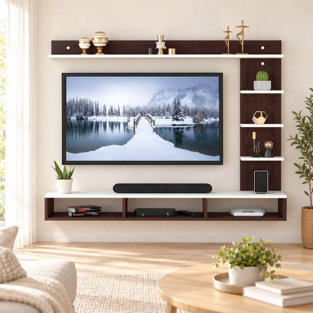 Mevyx Crafts Wood Wall Mounted TV Unit with Display Shelves and Open Storage Compartments, Engineered Wood TV Entertainment Unit