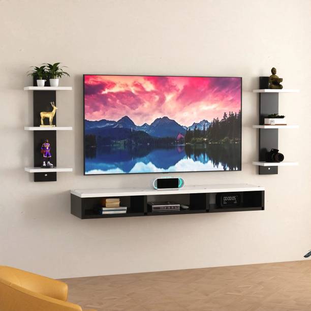 icrush Wooden Wall Mounted TV Unit, Cabinet with TV Stand (Black & White) Engineered Wood TV Entertainment Unit