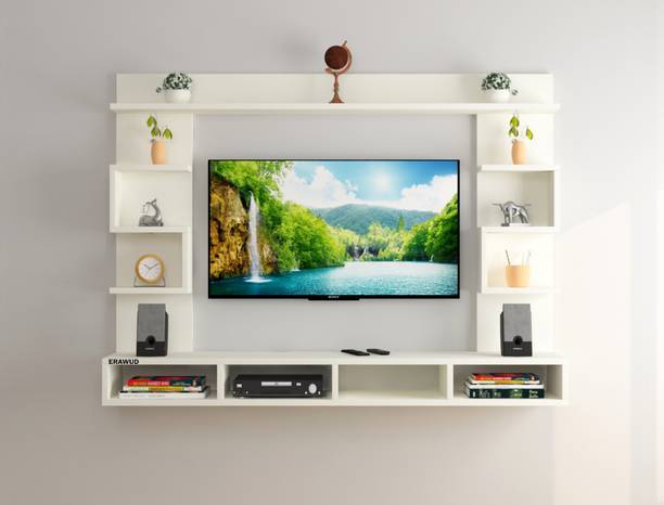 Odestar TV Unit for Living Room Wall Mounted TV Stand with Shelves Fits Upto 55 Inch TVs Engineered Wood TV Entertainment Unit