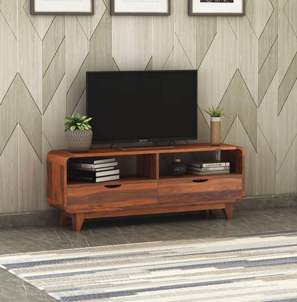 SAVITRIDECOR Sheesham Wood Tv unit with 2 drawers ,shelfs for Home Solid Wood TV Entertainment Unit