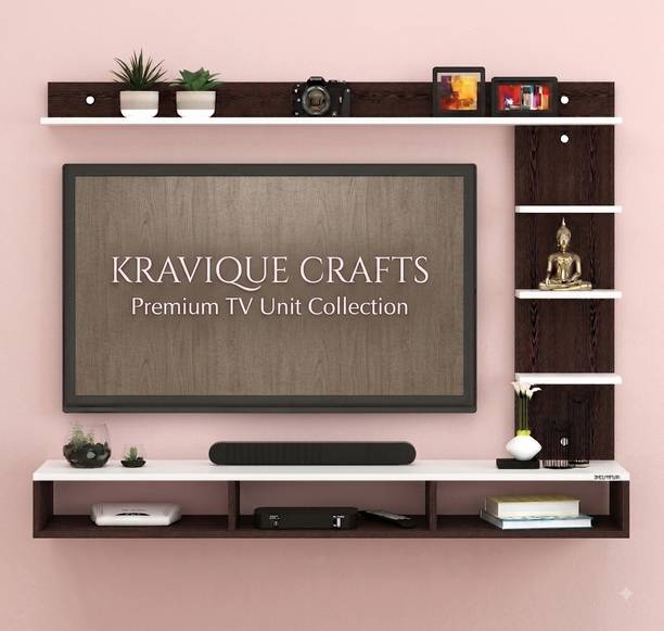 Kravique Crafts Modern Wooden Wall Mounted TV Unit | TV Cabinet with Storage Shelves Engineered Wood TV Entertainment Unit