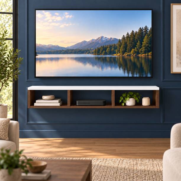 Mevyx Crafts Wood Wall Mounted TV Unit with 3 Open Compartments for 32, 40 and 43 Inch TV Engineered Wood TV Entertainment Unit