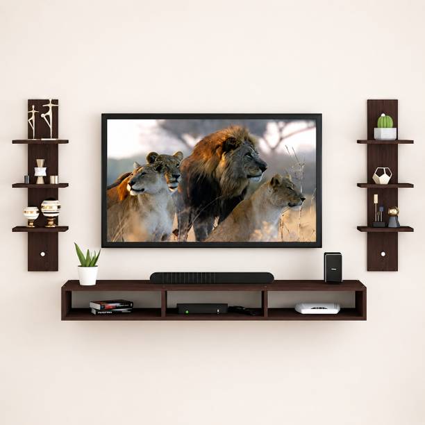 MARCO ENTERPRISES Wall Mounted TV Unit with Side Display Shelves, Floating Entertainment Engineered Wood TV Entertainment Unit