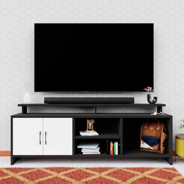 Divysa Wooden TV Unit with 2 Doors & Open Shelves | TV Stand | Engineered Wood TV Entertainment Unit