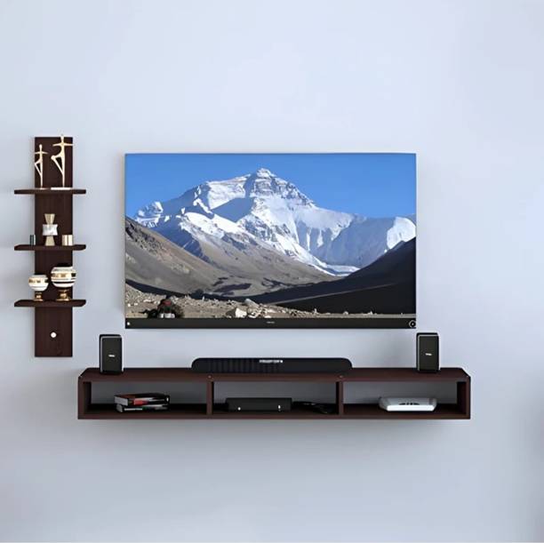 K K HANDICRAFTS Floating TV Unit Wall Shelf with Side Display Rack for Living Room Engineered Wood TV Entertainment Unit