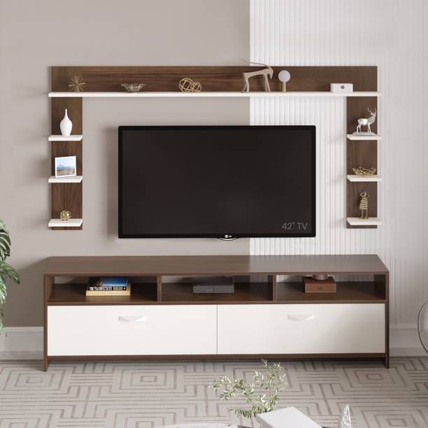 BLUEWUD Mannsae Plus TV Cabinet with Décor Display Storage Unit Living Room '65 In Engineered Wood TV Entertainment Unit