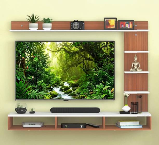 MD Furniturs Teak White 39inch TV UNIT Engineered Wood TV Entertainment Unit