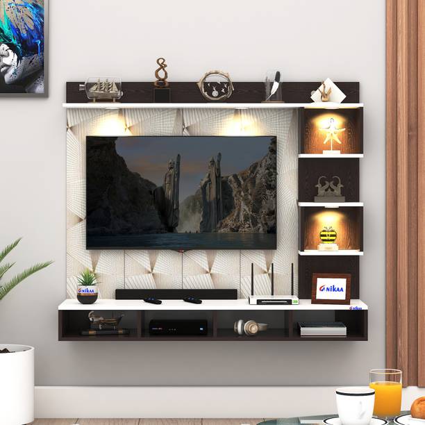 ANIKAA Kirina Engineered Wood Wall-Mount TV Unit with PVC Back Panel & LED Lights Engineered Wood TV Entertainment Unit