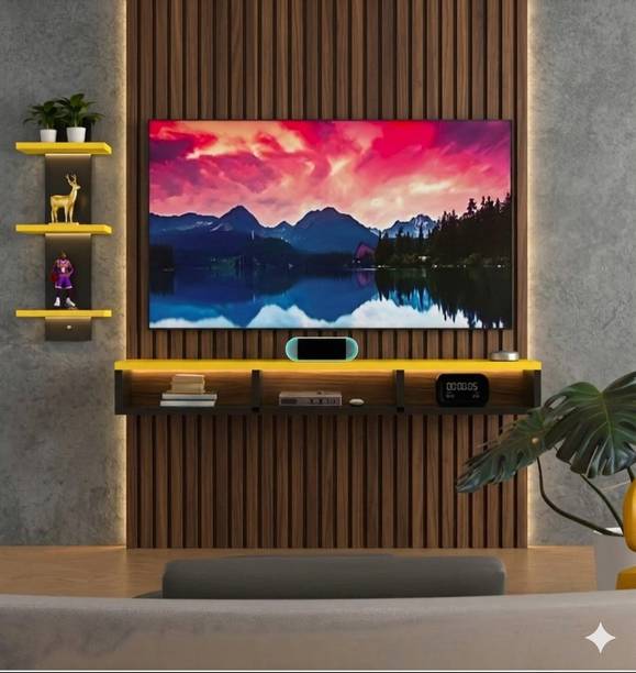 bhartiye enterprises Modern Entertainment Unit with Wall Mounted Storage Shelves Engineered Wood TV Entertainment Unit
