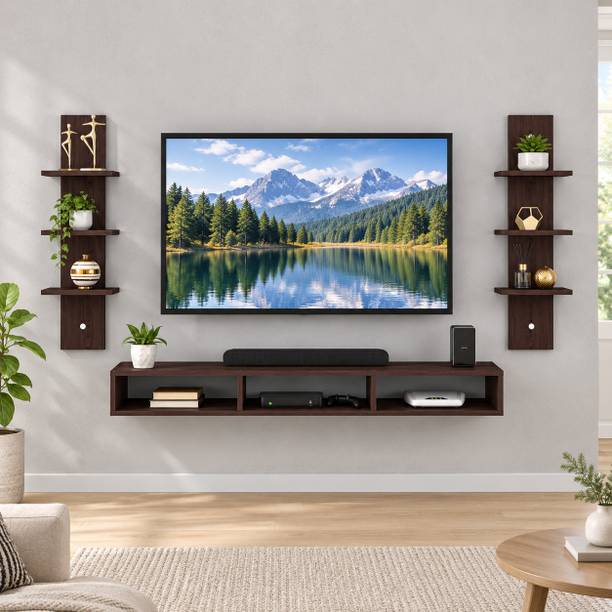 SAMYX Wall Mounted TV Entertainment Unit with Side Display Shelves Engineered Wood TV Entertainment Unit