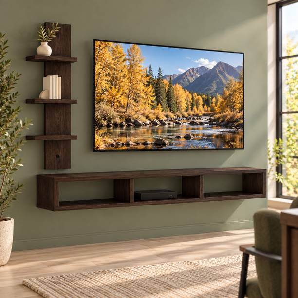 Mevyx Crafts Wall Mounted TV Entertainment Unit with Dual Display Shelves Engineered Wood TV Entertainment Unit