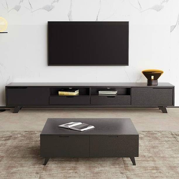 NG Decor Black Wood TV Stand with Open Storage Engineered Wood TV Entertainment Unit