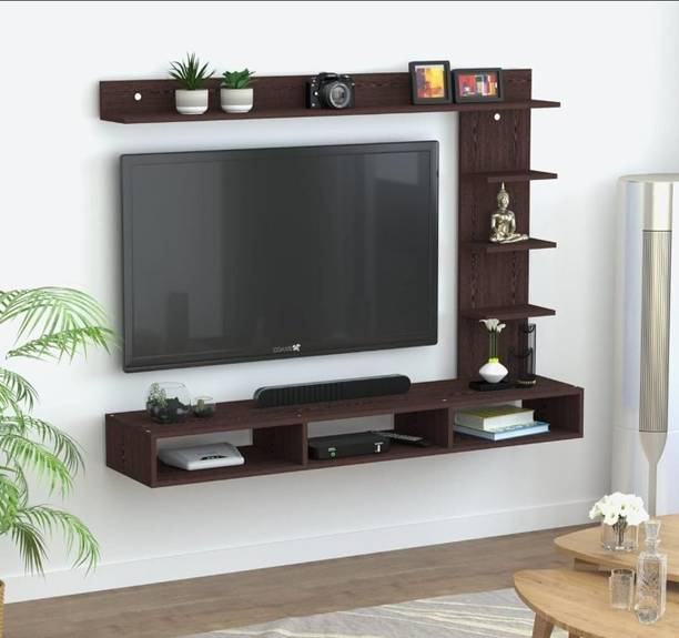Kravique Crafts Wall Mounted TV Unit with Storage, Brown Wooden TV Cabinet for Living Room Engineered Wood TV Entertainment Unit