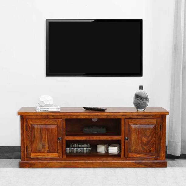 AMBICA WOODMART Solid SheeshamWood Tv Cabinet For Livingroom With 2 Door & 2 Shelves For Storage Solid Wood TV Entertainment Unit